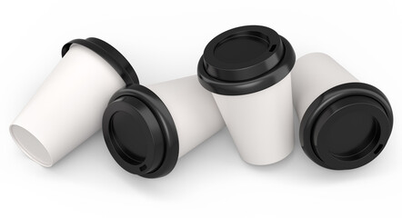 Set of paper coffee cups for cappuccino, americano, espresso, mocha, latte