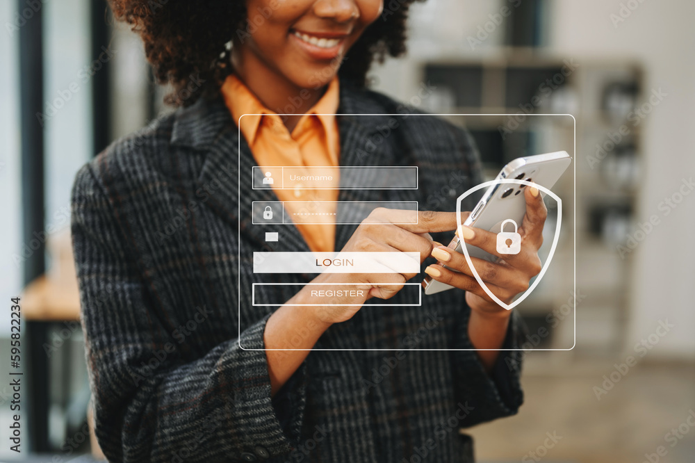 Poster cyber security concept, login, user, identification information security and encryption, secure acce
