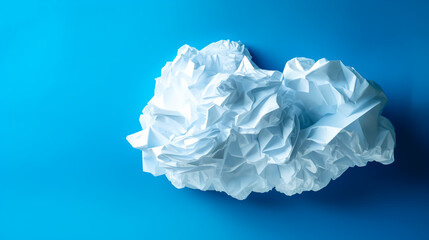 Fototapeta premium Crumpled paper ball on a blue background, generative AI.