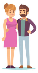Pregnant woman and man standing. Happy couple waiting baby