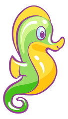 Seahorse mascot. Funny cartoon character. Underwater animal