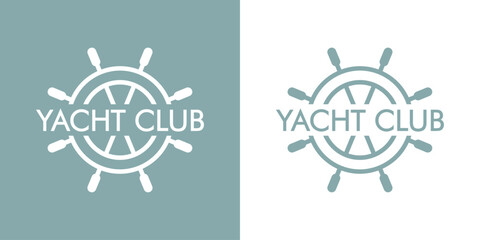 Logo Nautical. Timón de barco lineal con frase yacht club