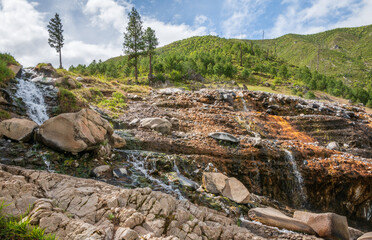 Waterfall at the Sawtooth Mountains, Mountain range in Idaho