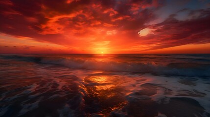 Fototapeta na wymiar A fiery sunset over the ocean