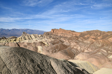 Beautiful landscape in the Death Valley National Park (Zabriskie Point): Manly Beacon and Red Cathedral