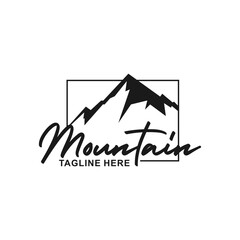 Mountain peak summit logo design. Outdoor hiking adventure icon. Alpine wilderness travel symbol. Suitable for your design need, logo, illustration, animation, etc.