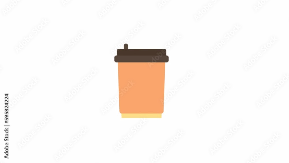 Poster animated coffee cup to go. flat cartoon style icon 4k video footage for web design. cafe drinkware w