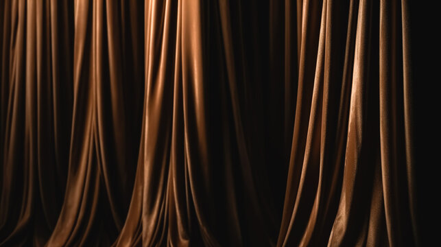 Brightly lit brown curtains for your background, generative AI.