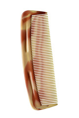 Brown flat comb with dense row of teeth. Hairbrush for combing short and medium hair. Isolated on...