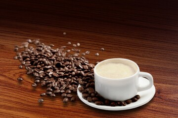 A cup of tasty aroma coffee on the desk.