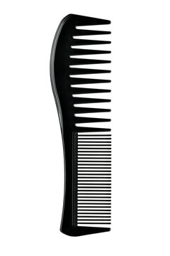Curved hair comb with mix of frequent and rare teeth. Wide teeth to detangle hair, fine teeth to smooth hair or tease. Professional barber tool. Isolated on transparent background, png