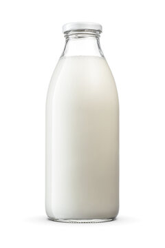 Milk a glass bottle with twist off screw cap isolated. Transparent PNG image.