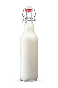 Fresh milk a glass bottle with vintage swing top cap isolated. Transparent PNG image.
