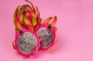 Healthy dragon fruits or pitaya isolated on texture background.