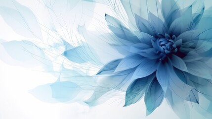 a blue flower with leaves on a white background, generative AI