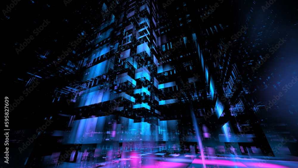 Poster modern digital technologies, cloud computing. digital space, architecture design. complex mathematic