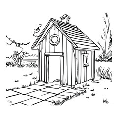 Animal house coloring book, Dog house coloring page, black and white drawing for coloring pages vector illustration.