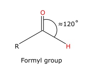 Aldehyde Formyl group organic chemistry alkyl group carbon oxygen hydrogen bond angle chemical structure formula representation illustration