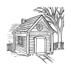 Animal house coloring book, Dog house coloring page, black and white drawing for coloring pages vector illustration.
