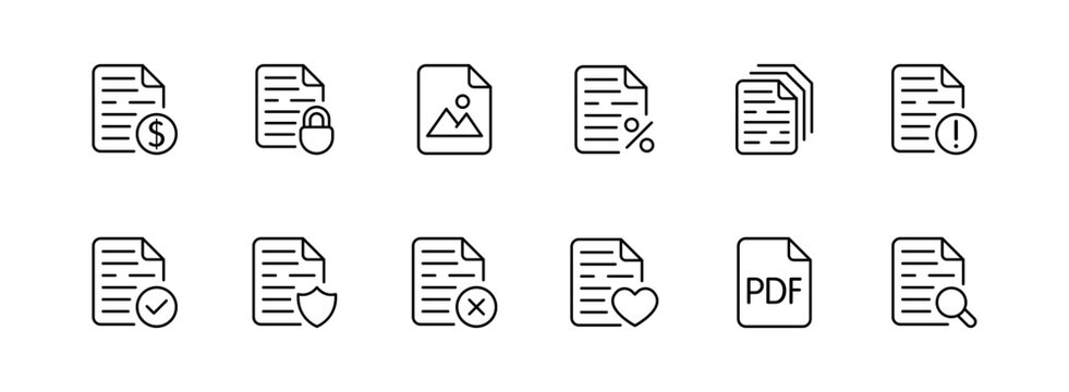 Documentation. Line icon, black, electronic documents. Vector icons