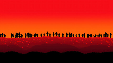 Fototapeta na wymiar Remembrance Day. Silhouettes of soldiers at poppy field created with generative AI technology