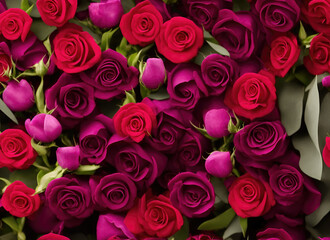 Background of red and pink rosebuds.