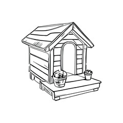 Animal house coloring book, Dog house coloring page, black and white drawing for coloring pages vector illustration.