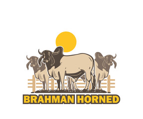 BRAHMAN CATTLE HORNED LOGO, silhouette of great bull standing vector illustrations