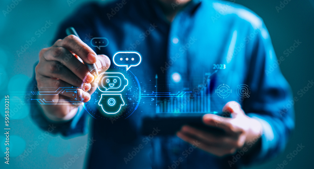 Poster use of robot application, ai (artificial intelligence) in chatbot, making powerful in digital age