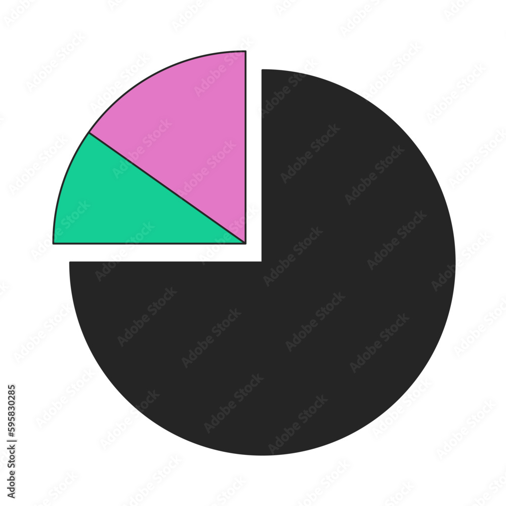 Poster pie diagram splitted into slices flat line color vector icon. data management. editable lineart elem