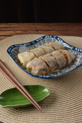 traditional peranakan nonya popiah healthy spring roll wrap with mixed vegetables and sweet sauce...