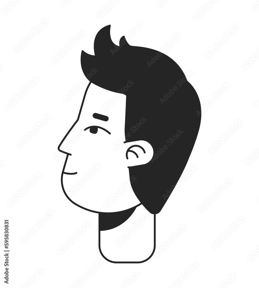 Poster man looking up side profile flat line monochromatic vector character head. simple outline avatar ico
