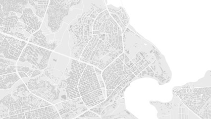 White and light grey Dar es Salaam city area, Tanzania, vector background map, roads and water cartography illustration.