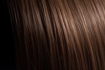 Fototapeta premium A closeup view of a straight brown brunette hair. Ai. Healthy hair advertising background