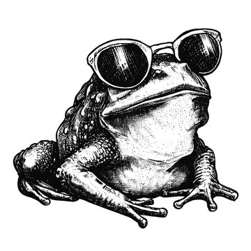 Funny frog wearing sunglasses hand-drawn sketch