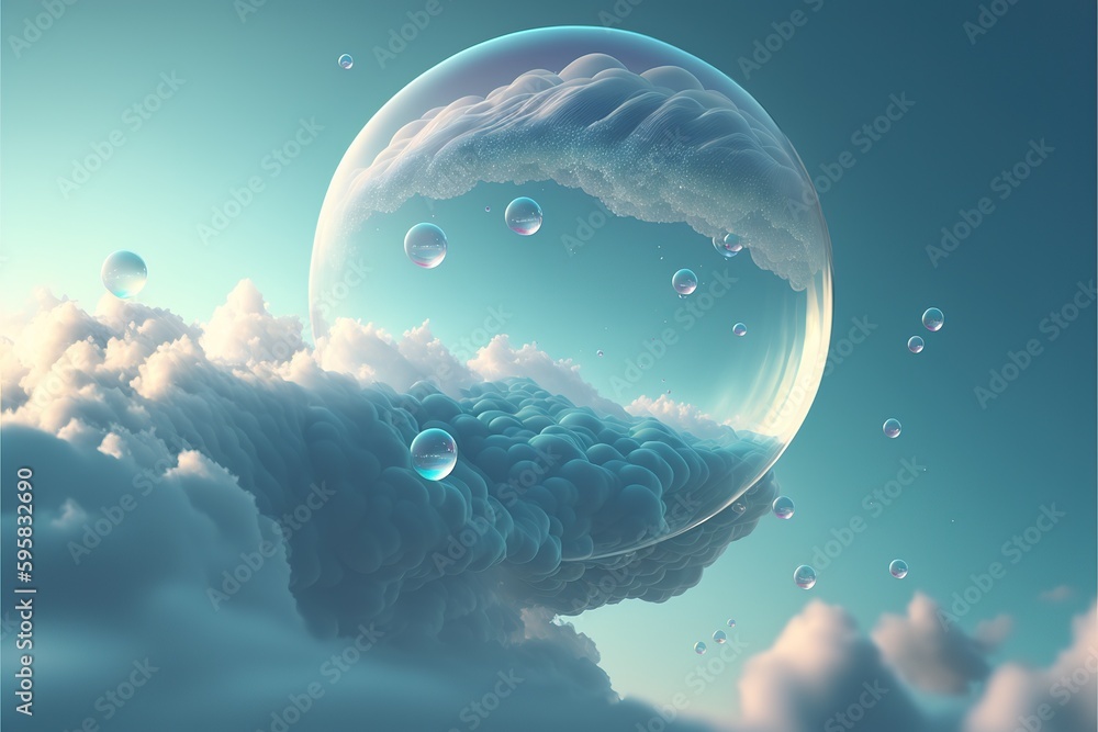 Poster beautiful modern abstract artwork of the sky captured in the transparent sphere bubble that reflect 