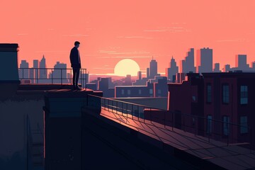 NYC Rooftop Illustration During Dusk
