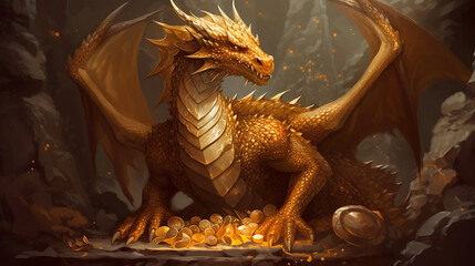 regal gold dragon with shimmering scales, ai generated © Quentin