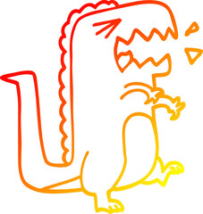 warm gradient line drawing of a cartoon roaring t rex