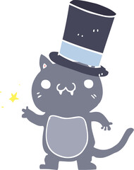 flat color style cartoon cat wearing top hat