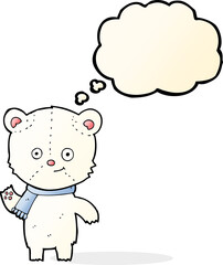 cartoon polar bear waving with thought bubble