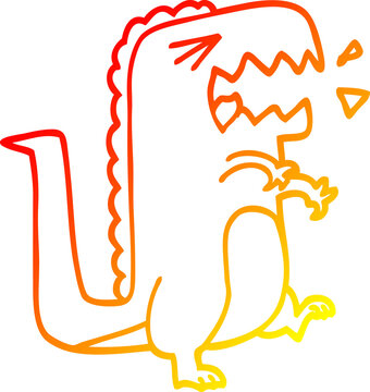 recommend clip art: warm gradient line drawing of a cartoon roaring t rex