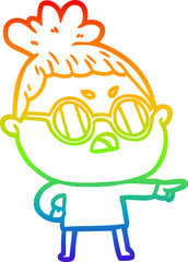 rainbow gradient line drawing of a cartoon annoyed woman