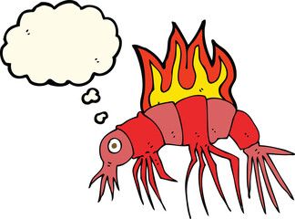 cartoon hot shrimp with thought bubble
