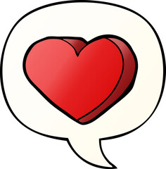 cartoon love heart with speech bubble in smooth gradient style