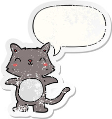 cartoon cat with speech bubble distressed distressed old sticker
