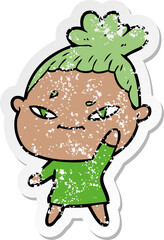 distressed sticker of a cartoon woman