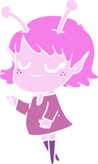 smiling alien girl flat color style cartoon