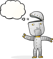 cartoon funny robot with thought bubble