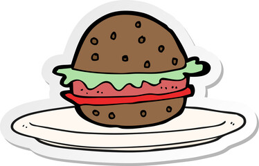 sticker of a cartoon burger on plate